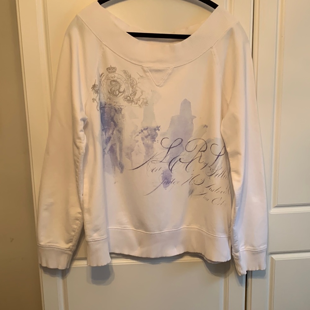 Lauren Jeans Co white boatneck light sweatshirt.